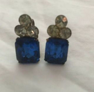 Antique Vtg Czech Blue Glass Earrings 3