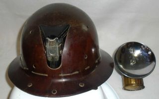 Vintage Antique Msa Skullgard Miners Helmet Hard Hat Full Brim W Justrite Lamp