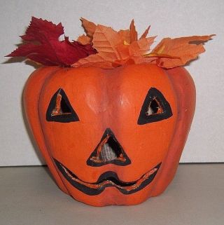 Vtg Halloween Decoration Rare Primitive Paper Mache Pumpkin Jack - O - Lantern 1994