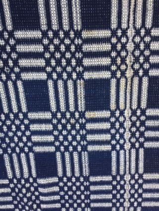 Antique Wool Blue Coverlet Early To Mid 1800’s
