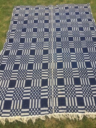 Antique Wool Blue Coverlet Early To Mid 1800’s 2