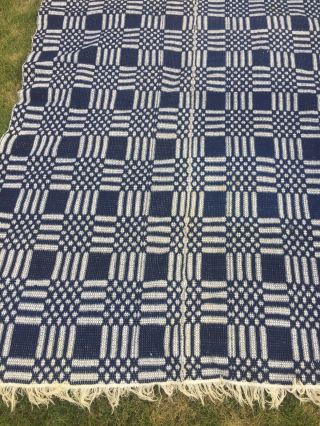 Antique Wool Blue Coverlet Early To Mid 1800’s 3