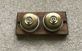 2 X Vintage Brass Dolly Switches Ceramic Mounted On Wood