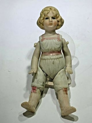 Lovely Antique All Bisque German Little Girl Doll Blonde Hair