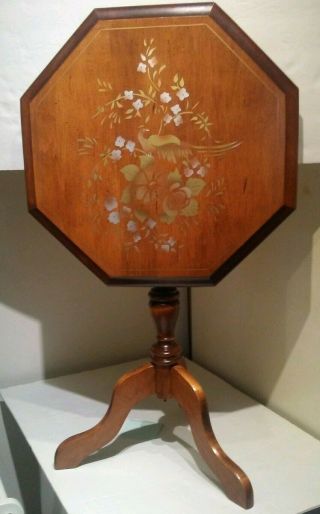 Vintage Tilt - Top Candle Stand Accent Table Bird Floral Motif