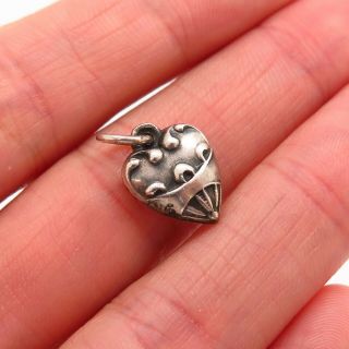Antique Victorian Sterling Silver Collectible Puffy Heart Set of 2 Charm Pendant 3