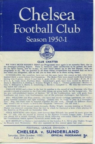 Rare Chelsea V Sunderland 4 - Page Programe 28/10/1950