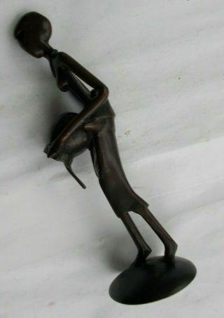 Rare Vintage Antique 8 " Bronze Sculpture Figurine Naked Lady Water Bucket Tribal