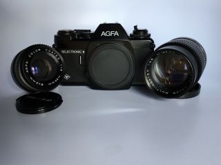 Rare Agfa 35mm Slr Film Camera Selectronic Ii 2 Kit.  50mm F1.  9 &135mm F2.  8