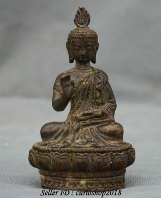 4 " Old Tibet Buddhism Temple Bronze Shakyamuni Amitabha Buddha Robe Sculpture