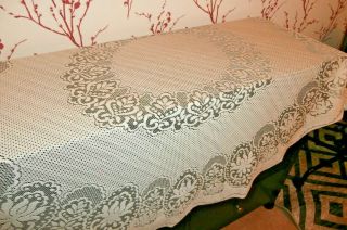 Vintage Style Ivory Polyester Lace Large Round Tablecloth 56 " Diameter