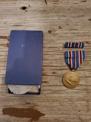 Antique Old Ww2 Wwii Us American Campaign Medal Boxed With Ribbon