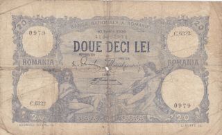 20 Lei Vg Banknote From Romania 1926 Pick - 20 Rare