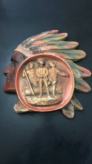 Old Vintage Antique Native American Indian Head Chalkware ? Wall Hanging