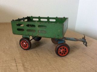 Antique Metal Wagon Toy With Wooden Wheels