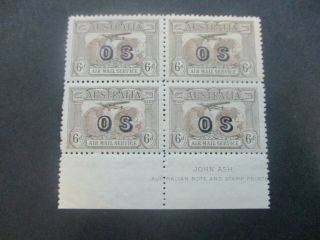 Pre Decimal Stamps: Airmail Overprint Os Imprint Block Of 4 Rare (f304)