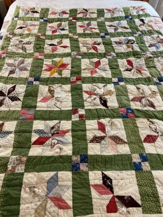 Circa Late 1800s Antique Vintage Handmade Star Quilt Cutter Or Restore 55 X 74 "
