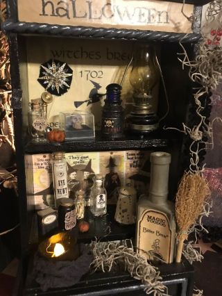 Halloween Witch ' s Cabinet Apothecary Primitive Erry Piece Display One Of A Kind 2