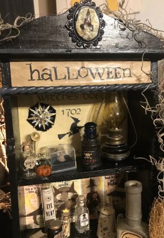 Halloween Witch ' s Cabinet Apothecary Primitive Erry Piece Display One Of A Kind 3