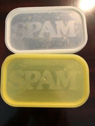 Spam Vintage Tupperware 2x White & Yellow Storage Containers Rare Unique