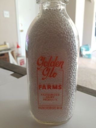 Golden Glo Farms Dairy Parkersburg West Virginia Milk Bottle.  Rare W.  Va.