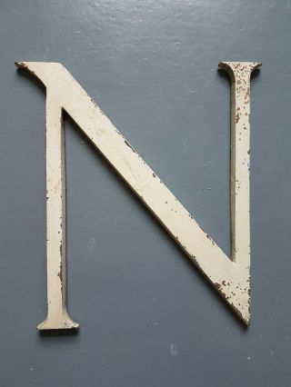 Vintage Cast Bronze Distressed White Shop Sign Letter N - 6 " Retro Metal