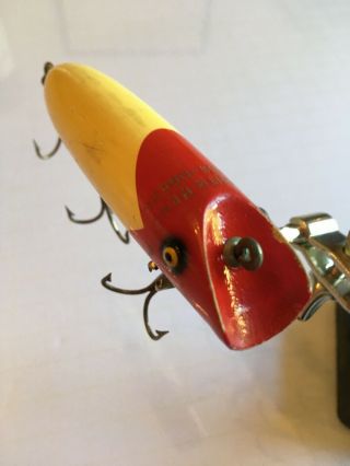 Vintage South Bend " Bass Oreno " Red Head Wood 4 " Fishing Lure W/glass Eyes L - 15