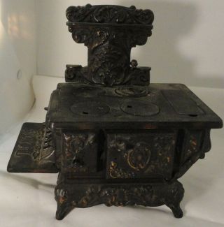 Antique Miniature Salesman Sample Copper Plated Cast Iron Stove Royal