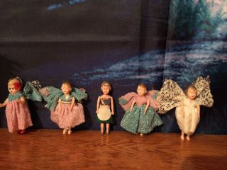 Small 3” Vintage Christmas Fairy Dolls X 5