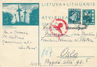 Lithuania - Postcard - Cover - 1940 - Kelme To Oslo - Censored - Very Rare