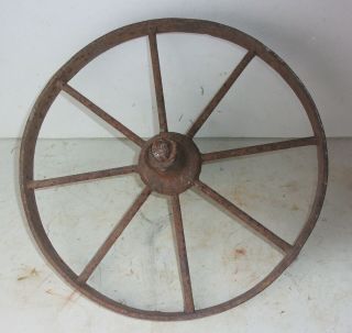 Antique Primitive Cast Iron Industrial Wagon Wheel Steampunk 14 1/2 " Diameter