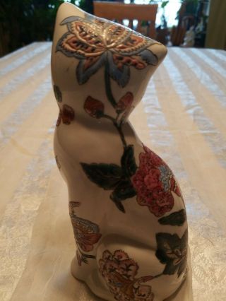 Pair Vintage Chinese Famille Rose Porcelain Ceramic Cat Figure Statue 3