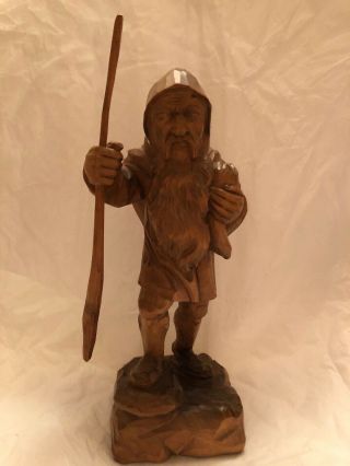 German Vintage Carving Wood Gnome Elf Troll Statute Rare