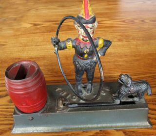 Vintage Painted Antique Cast Iron " 8 Clown & Trick Dog Mechanical Bank