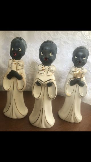 Rare Set Of 3 Vintage Black Americana Choir Boys Figurines Christmas Decor