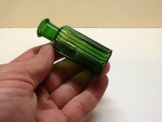 Small Antique Emerald Green 6 Sided Ridge Poison Bottle.