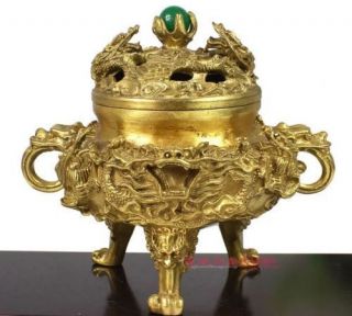 Collectible Chinese Brass Nine Dragons Kowloon Incense Burner