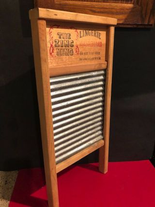 Vintage Zinc King Washboard Wood And Metal Chicago/memphis 8.  5 " X 18 "
