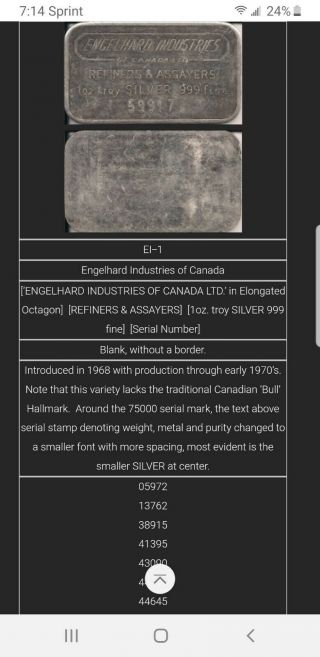 Toned - Engelhard Industries Of Canada 1 Oz Silver Bar.  999 Rare Vintage Silver