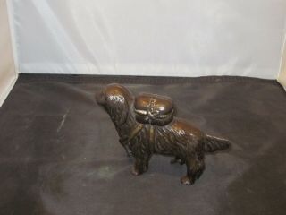 Antique/vintage St Bernard Dog Cast Iron Coin Bank With Rescue Back Pack