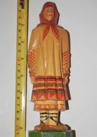 Antique Carved Wood Russian Figurine Doll Woman 8 " Ryazan?ethnic Dress Pre - Ussr
