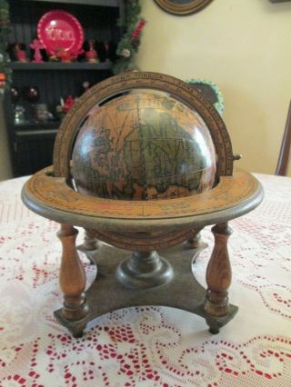 Vintage Wooden Desk/table Top World Globe W/stand Made In Italy