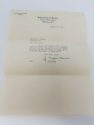 Antique 1930 J.  Edgar Hoover Hand Signed Autograph Pre Fbi Letter Watermarked