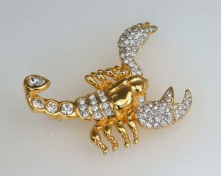 Swarovski Scorpian Crystal Brooch Large Rare Vintage Gold Tone Swan Signed Pin