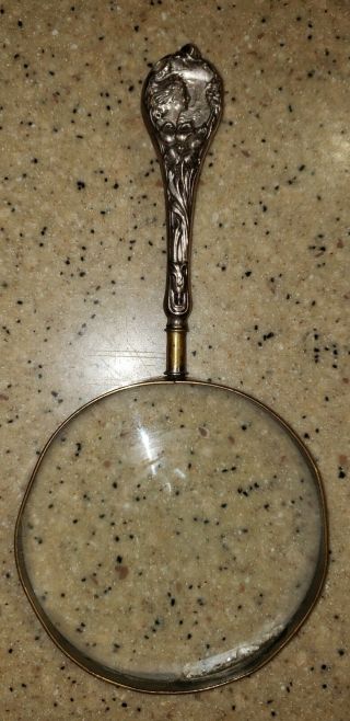 Large Antique Sterling Silver Magnifying Glass F & B Co.  Flora Dora Rare