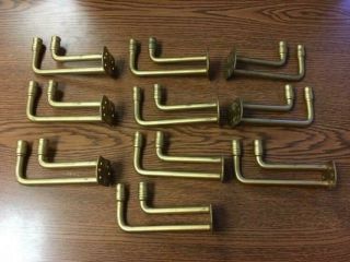 (10) Ten Vintage Brass Double Rod Goose Neck Curtain Brackets With Barrels 4.  5 "