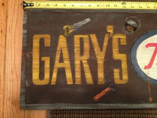 VINTAGE CARVED WOOD SIGN GARY ' S TRUE VALUE HARDWARE STORE TOOLS ADVERTISING RARE 3