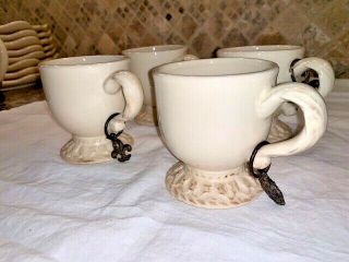 Set Of 4 Rare Gracious Goods Ceramic Espresso Mugs In Creme 4 " Tall