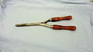 Antique Vintage WOMEN ' S Hair Curler - Curling Iron Steel w/ Wood Handles 9 1/2 