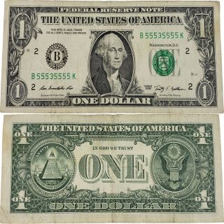 Dollar Bill Fancy Serial Number Near Solid Binary Seven 5 